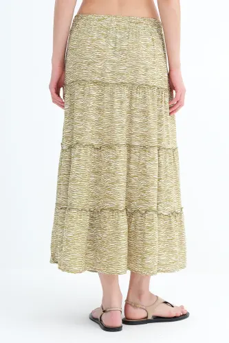 Çiçekli Uzun Etek E16209-K12 - Olive - 6