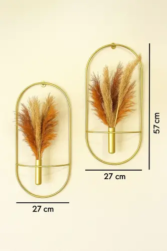 Gold Oval 2 Li Duvar Çiçekliği Dekoratif Duvar Çiçekliği ölçü G 27*U 57NOT: PAMPASLAR DAHİL DEĞİLDİR - 4