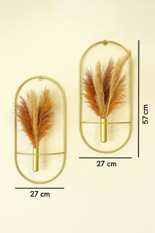 Gold Oval 2 Li Duvar Çiçekliği Dekoratif Duvar Çiçekliği ölçü G 27*U 57NOT: PAMPASLAR DAHİL DEĞİLDİR - 4