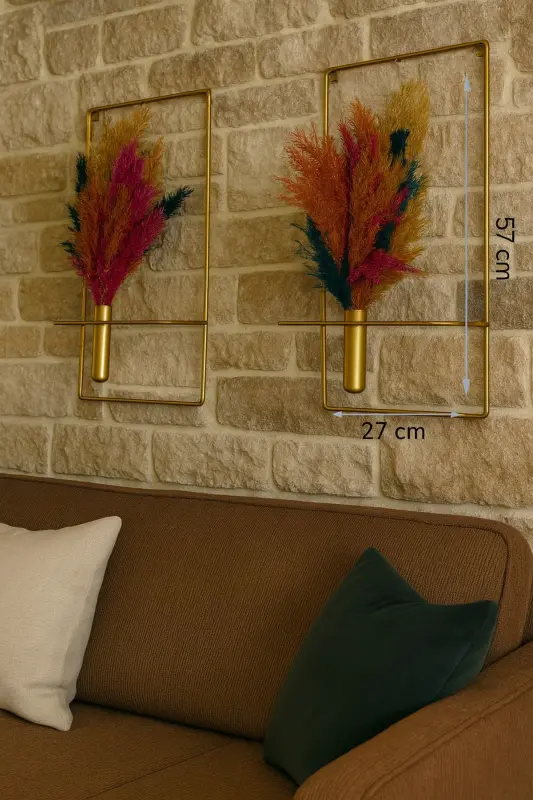 Çiçeklik Kare Gold 2li Çiçeklik Duvar Dekoratif Çiçeklik NOT: PAMPASLAR DAHİL DEĞİLDİR - Gold - 4