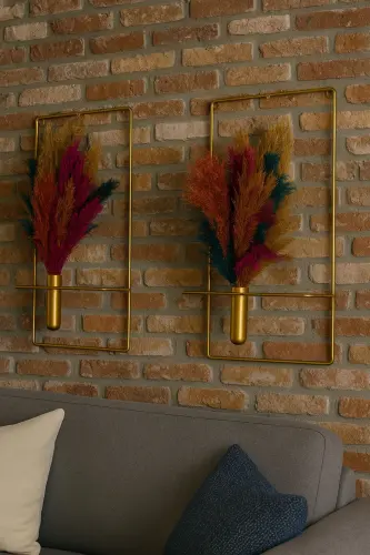 Çiçeklik Kare Gold 2li Çiçeklik Duvar Dekoratif Çiçeklik NOT: PAMPASLAR DAHİL DEĞİLDİR - MGS (1)