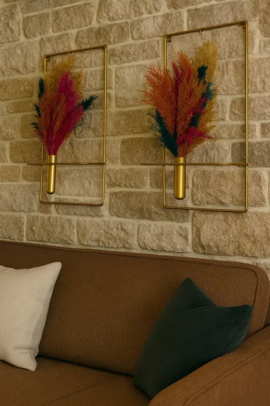 Çiçeklik Kare Gold 2li Çiçeklik Duvar Dekoratif Çiçeklik NOT: PAMPASLAR DAHİL DEĞİLDİR - 5