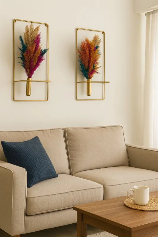 Çiçeklik Kare Gold 2li Çiçeklik Duvar Dekoratif Çiçeklik NOT: PAMPASLAR DAHİL DEĞİLDİR - 7