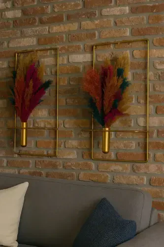 Çiçeklik Kare Gold 2li Çiçeklik Duvar Dekoratif Çiçeklik NOT: PAMPASLAR DAHİL DEĞİLDİR - MGS (1)