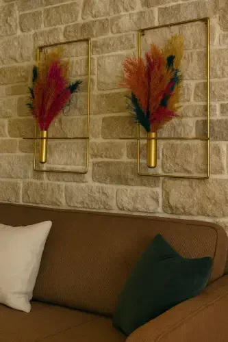 Çiçeklik Kare Gold 2li Çiçeklik Duvar Dekoratif Çiçeklik NOT: PAMPASLAR DAHİL DEĞİLDİR - 5