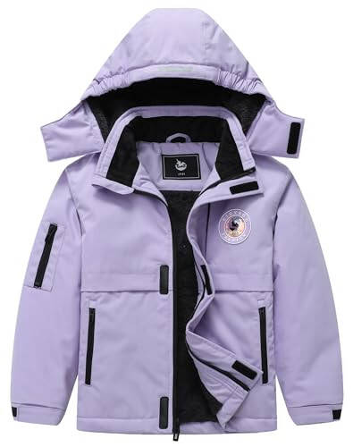 CICVSOC Girl's Ski Jacket Winter Outdoor Warm Snow Coat Kid's Snowboarding Windproof Jacket with Hood - 1