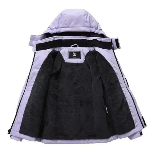 CICVSOC Girl's Ski Jacket Winter Outdoor Warm Snow Coat Kid's Snowboarding Windproof Jacket with Hood - 4