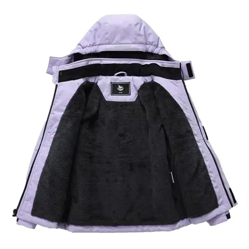 CICVSOC Girl's Ski Jacket Winter Outdoor Warm Snow Coat Kid's Snowboarding Windproof Jacket with Hood - 4