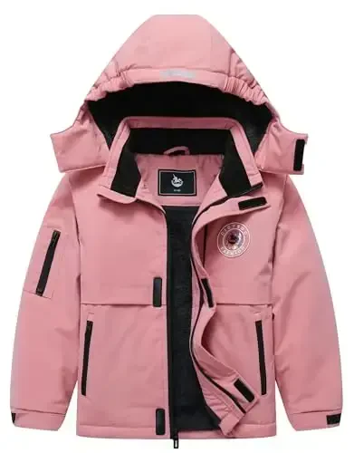 CICVSOC Girl's Ski Jacket Winter Outdoor Warm Snow Coat Kid's Snowboarding Windproof Jacket with Hood - 1