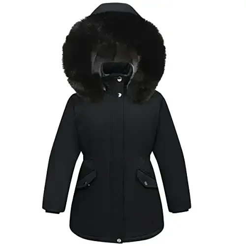 CICVSOC Girl's Long Coat Waterproof Winter Kids Outerwear Warm Parka Puffer Jacket with Hood - 7