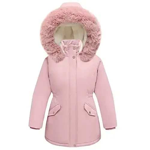 CICVSOC Girl's Long Coat Waterproof Winter Kids Outerwear Warm Parka Puffer Jacket with Hood - 7