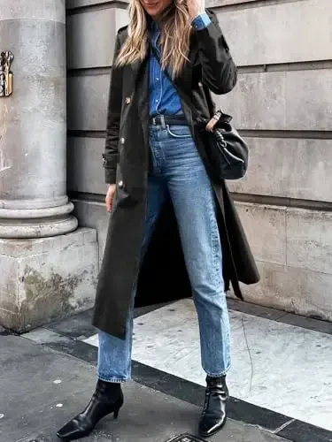 Cicy Bell ayollar uzun trench palto ikki ko'krakli klassik lapel kuzgi ustki kiyim kamar bilan - 4