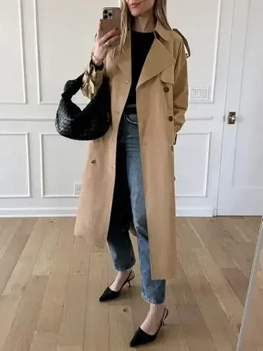 Cicy Bell Womens Long Trench Coat Double Breasted Classic Lapel Fall Overcoat with Belt - 3