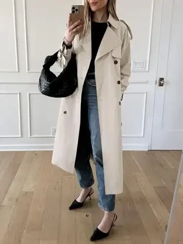 Cicy Bell Womens Long Trench Coat Double Breasted Classic Lapel Fall Overcoat with Belt - 3