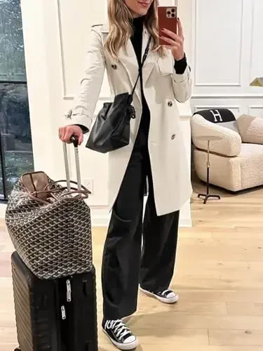 Cicy Bell Womens Long Trench Coat Double Breasted Classic Lapel Fall Overcoat with Belt - 4