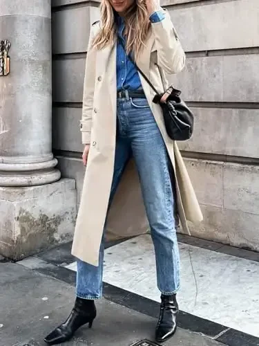 Cicy Bell Womens Long Trench Coat Double Breasted Classic Lapel Fall Overcoat with Belt - 5