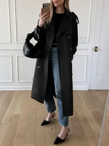 Cicy Bell Womens Long Trench Coat Double Breasted Classic Lapel Fall Overcoat with Belt - 3