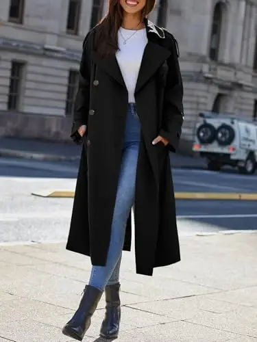 Cicy Bell Womens Long Trench Coat Double Breasted Classic Lapel Fall Overcoat with Belt - 5