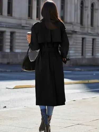 Cicy Bell Womens Long Trench Coat Double Breasted Classic Lapel Fall Overcoat with Belt - 6