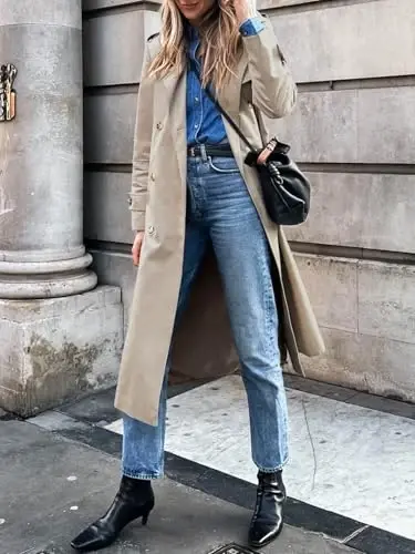 Cicy Bell Womens Long Trench Coat Double Breasted Classic Lapel Fall Overcoat with Belt - 5