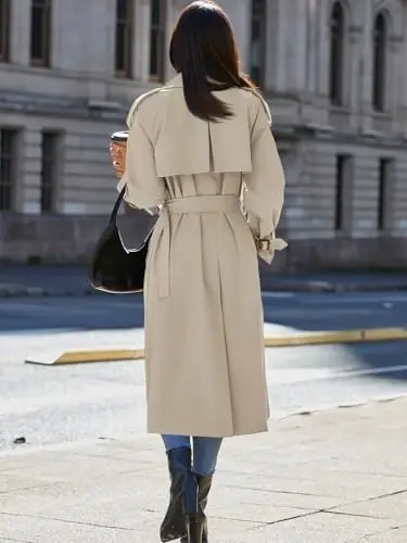 Cicy Bell Womens Long Trench Coat Double Breasted Classic Lapel Fall Overcoat with Belt - 6