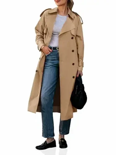 Cicy Bell Womens Long Trench Coat Double Breasted Classic Lapel Fall Overcoat with Belt - MODAZONE