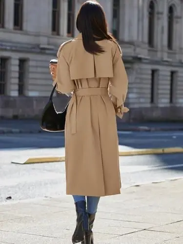 Cicy Bell Womens Long Trench Coat Double Breasted Classic Lapel Fall Overcoat with Belt - 6
