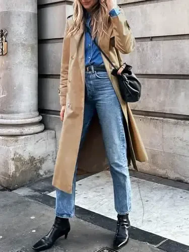 Cicy Bell Womens Long Trench Coat Double Breasted Classic Lapel Fall Overcoat with Belt - 5