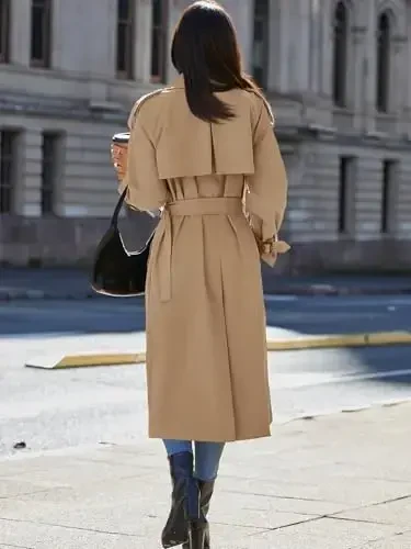 Cicy Bell Womens Long Trench Coat Double Breasted Classic Lapel Fall Overcoat with Belt - 6