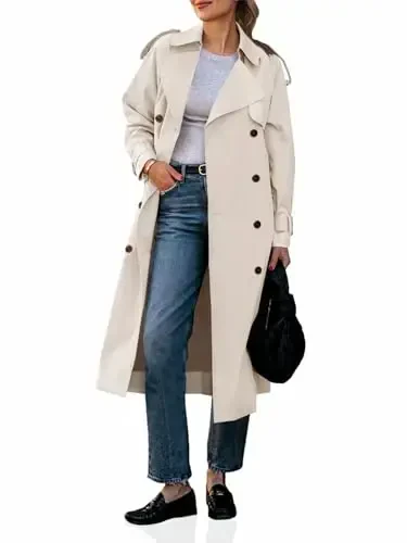 Cicy Bell Womens Long Trench Coat Double Breasted Classic Lapel Fall Overcoat with Belt - 1