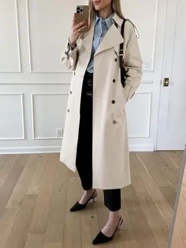 Cicy Bell Womens Long Trench Coat Double Breasted Classic Lapel Fall Overcoat with Belt - 2