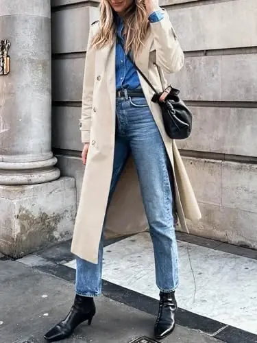 Cicy Bell Womens Long Trench Coat Double Breasted Classic Lapel Fall Overcoat with Belt - 5