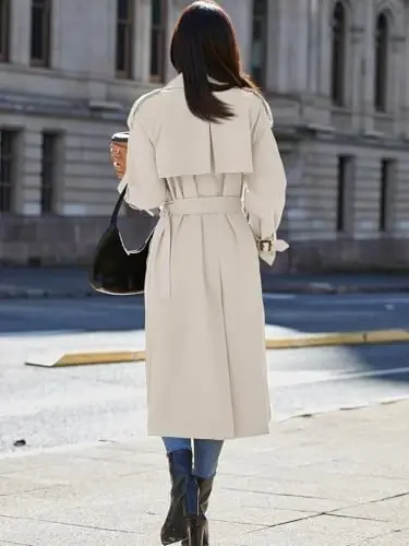 Cicy Bell Womens Long Trench Coat Double Breasted Classic Lapel Fall Overcoat with Belt - 6