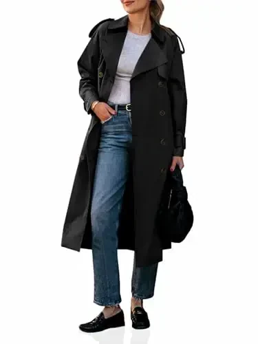 Cicy Bell Womens Long Trench Coat Double Breasted Classic Lapel Fall Overcoat with Belt - CICY