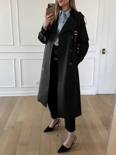 Cicy Bell Womens Long Trench Coat Double Breasted Classic Lapel Fall Overcoat with Belt - 2