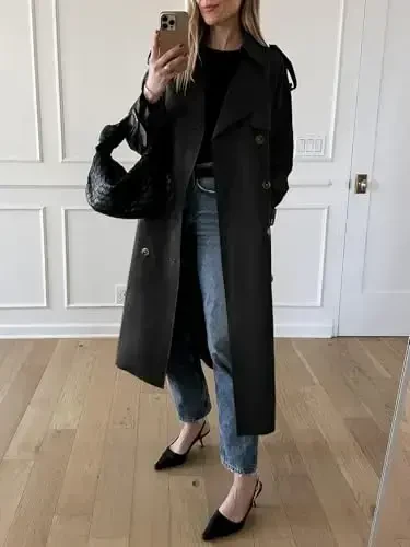 Cicy Bell Womens Long Trench Coat Double Breasted Classic Lapel Fall Overcoat with Belt - 3