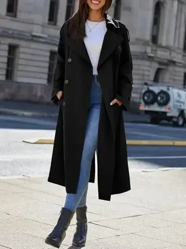 Cicy Bell Womens Long Trench Coat Double Breasted Classic Lapel Fall Overcoat with Belt - 5