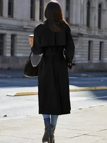 Cicy Bell Womens Long Trench Coat Double Breasted Classic Lapel Fall Overcoat with Belt - 6