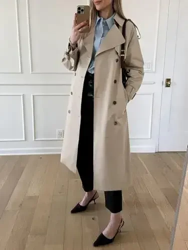 Cicy Bell Womens Long Trench Coat Double Breasted Classic Lapel Fall Overcoat with Belt - 2