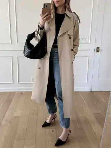 Cicy Bell Womens Long Trench Coat Double Breasted Classic Lapel Fall Overcoat with Belt - 3