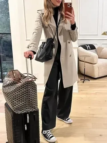 Cicy Bell Womens Long Trench Coat Double Breasted Classic Lapel Fall Overcoat with Belt - 4