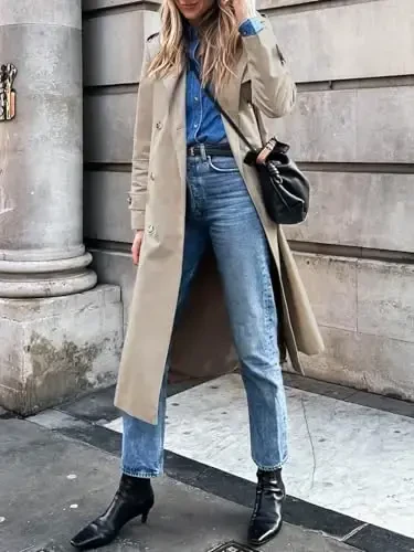 Cicy Bell Womens Long Trench Coat Double Breasted Classic Lapel Fall Overcoat with Belt - 5