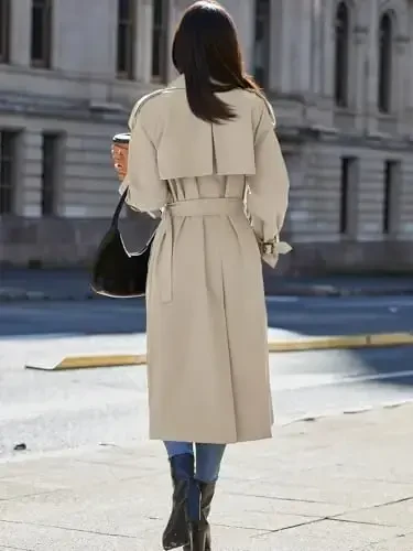 Cicy Bell Womens Long Trench Coat Double Breasted Classic Lapel Fall Overcoat with Belt - 6