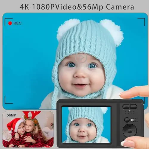 Цифровая камера, 4K Ultra HD камеры для фотографии, цифровая компактная камера с автофокусом 56Mp, 20-кратным зумом и функцией стабилизации изображения, видеокамера с SD-картой на 32 ГБ для детей, подростков, начинающих (черный) - 2