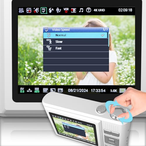 Цифровая камера ATEYA с вращающимся меню быстрой настройки, 4K цифровая камера с ремешком для запястья, цифровая видеокамера, небольшая компактная камера для ведения блога для начинающих создателей контента и взрослых (белая) - 8