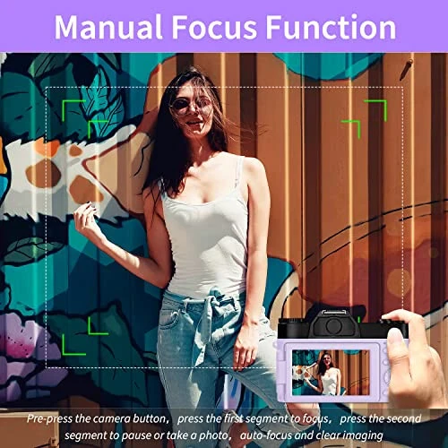 Цифровая камера для фотографии, 4K 48MP камера для видеоблогов на YouTube с WiFi, 3-дюймовый поворотный экран на 180 градусов, 16-кратный цифровой зум, широкоугольный объектив 52 мм и макрообъектив, карта памяти TF 32 ГБ и 2 аккумулятора (фиолетовый) - 10