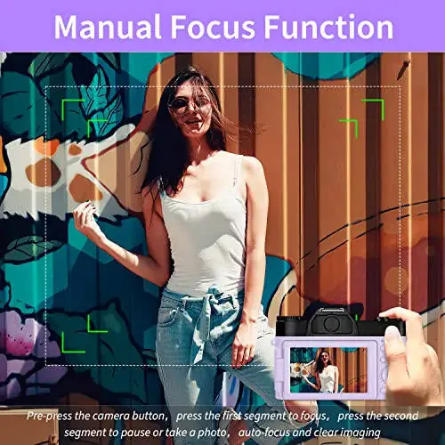 Цифровая камера для фотографии, 4K 48MP камера для видеоблогов на YouTube с WiFi, 3-дюймовый поворотный экран на 180 градусов, 16-кратный цифровой зум, широкоугольный объектив 52 мм и макрообъектив, карта памяти TF 32 ГБ и 2 аккумулятора (фиолетовый) - 10