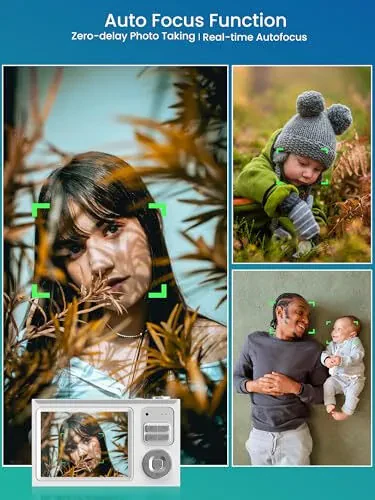 Цифровая камера Ocakuiter, детская камера 4K, 16-кратный зум, цифровая камера «навести и снимай» с картой 32 ГБ, портативная маленькая камера с автофокусом для детей, подростков, начинающих. - 5