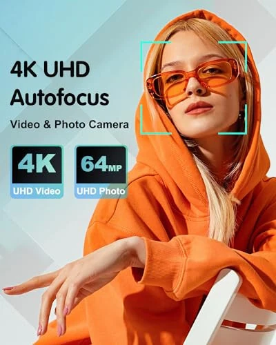 Цифровая камера ToAuite 4K для фотографии, 64MP камера для ведения блога с автофокусировкой для YouTube с объективом для селфи, компактная дорожная видеокамера со вспышкой, 16-кратным зумом, антидрожанием, картой на 32 ГБ, 2 аккумуляторами (черный) - ToAuite (1)