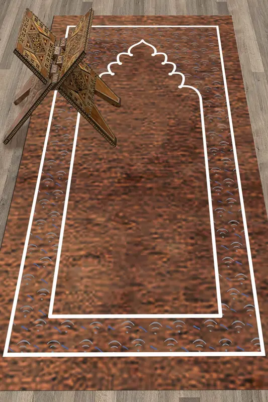 Цифровая Печать Моющийся Простой Дизайн Молитвенный Коврик 70x130 см., SECCADE-11-KAHVERENGI,-KAHVERENGI - 3